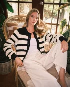 AJT5210 SUPER SOFT RELAXED FIT SHIRRING STRIPED CARDIGAN