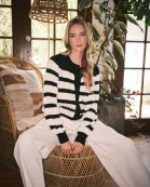 AJT5210 SUPER SOFT RELAXED FIT SHIRRING STRIPED CARDIGAN