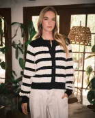 AJT5210 SUPER SOFT RELAXED FIT SHIRRING STRIPED CARDIGAN
