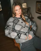 AJT5253 WARM PLAID PULLOVER CARDIGAN
