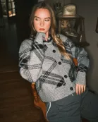AJT5253 WARM PLAID PULLOVER CARDIGAN