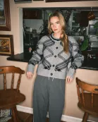 AJT5253 WARM PLAID PULLOVER CARDIGAN