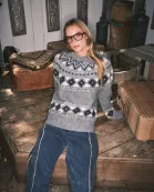 AJT5339 	 KNITTED CREW NECK PULLOVER IN ABSTRACT PRINT IN MULTI