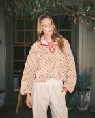 AJJ5366 HEART PRINT TEDDY BEAR PULLOVER JACKET