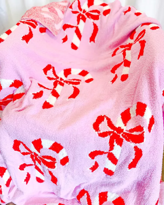 ETA 9/25 - Candy Cane Bow Luxury Blanket