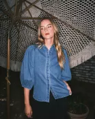 AJT5411 PUFF SLEEVE DENIM BLOUSE