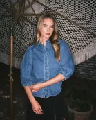 AJT5411 PUFF SLEEVE DENIM BLOUSE