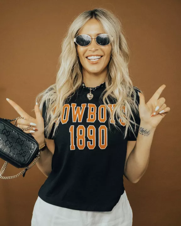 OSU Cowboys College Block Puff Ink Black Ellie Perfect Tee