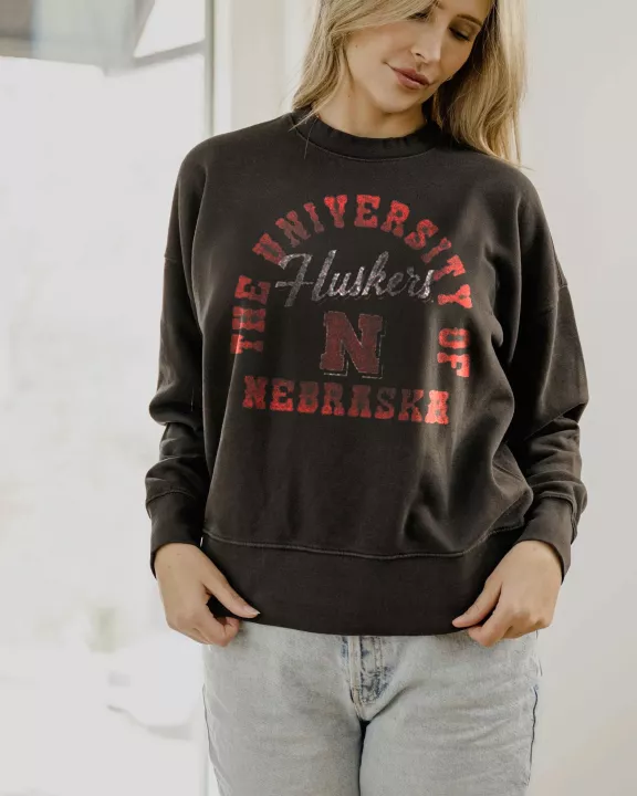 Nebraska Huskers Draft Charcoal Oversized Crew Hi-Dive Sweatshirt