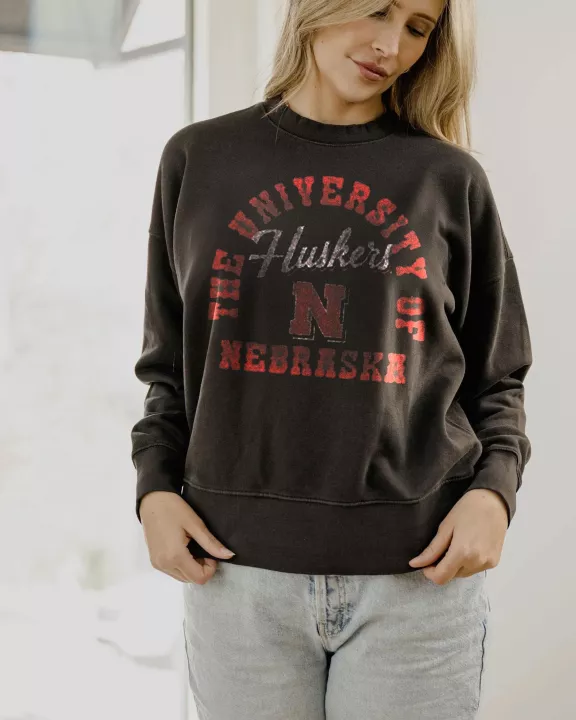 Nebraska Huskers Draft Charcoal Oversized Crew Hi-Dive Sweatshirt