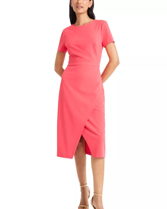 SHORT SLEEVE MIDI DRESS W/ TUCKS