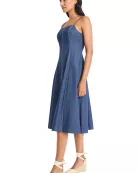 SLEEVELESS CHAMBRAY MIDI DRESS W/ TOPSTITCHING