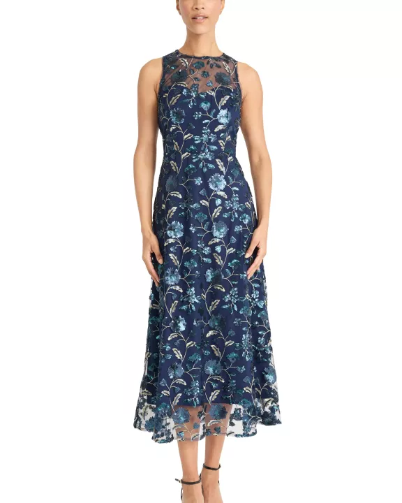 FIT AND FLARE MIDI DRESS W/ SWEETHEART ILLUSION