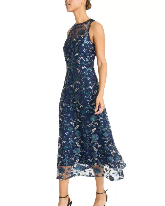 FIT AND FLARE MIDI DRESS W/ SWEETHEART ILLUSION