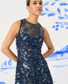 FIT AND FLARE MIDI DRESS W/ SWEETHEART ILLUSION
