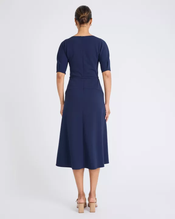 BELTED V-NECK MIDI DRESS
