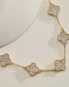 Gold Station Necklace with Pavé Crystal Charms