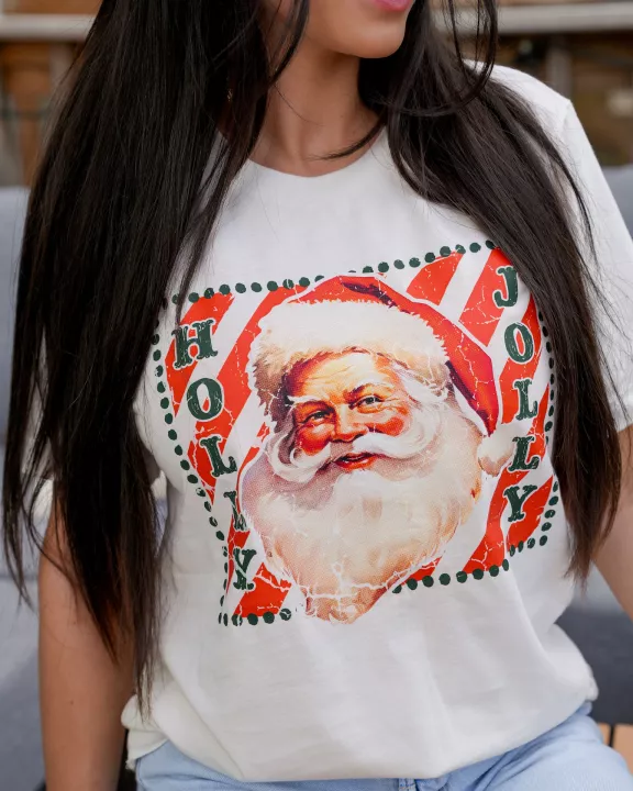 Holly Jolly Vintage Santa | Vintage White | Short Sleeve Tee