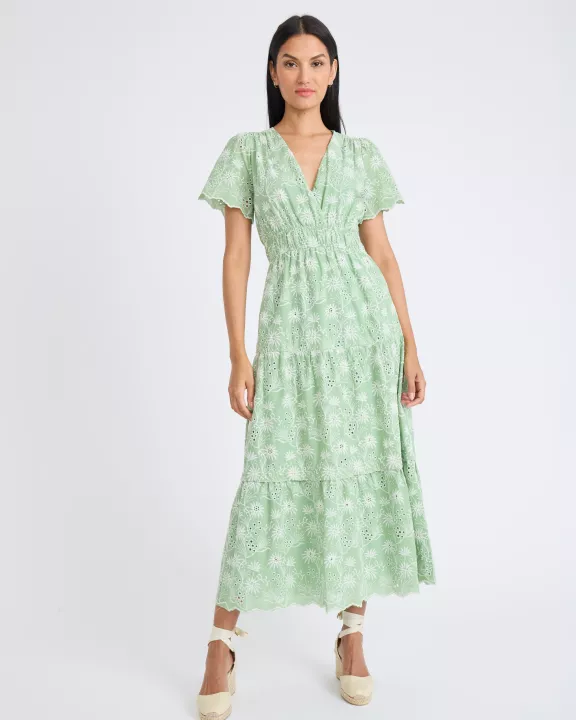 CAP SLEEVE V-NECK MIDI DRESS