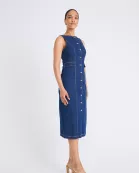 SLEEVELESS BUTTON DETAIL MIDI DRESS