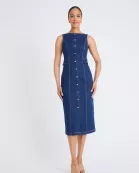 SLEEVELESS BUTTON DETAIL MIDI DRESS