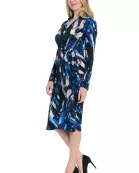 FAUX WRAP SIDE TIE LONG SLEEVE MIDI DRESS