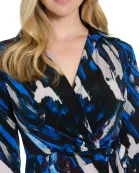 FAUX WRAP SIDE TIE LONG SLEEVE MIDI DRESS