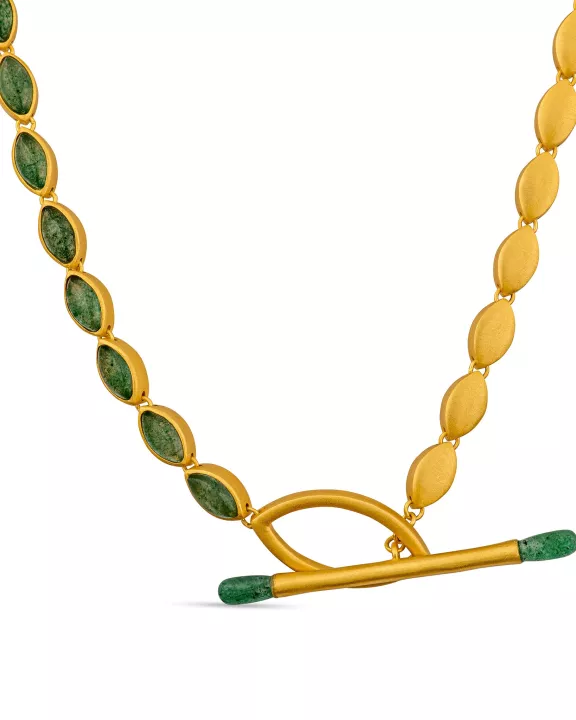Jasmine Toggle Necklace - Green Strawberry Quartz