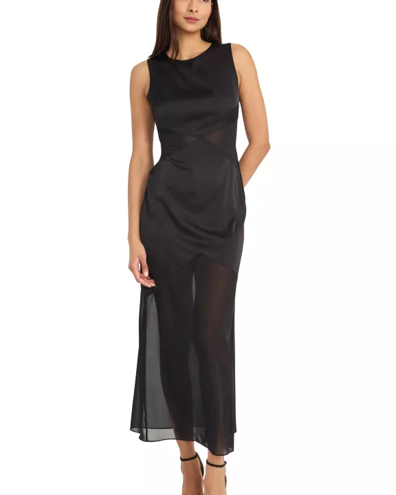 MESH SIDE SLIT DETAIL DRESS