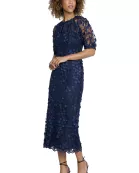 FLORAL ILLUSION PUFF SLEEVE MIDI DRESS W/ KEYHOLE