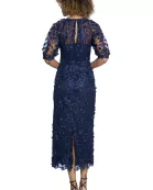 FLORAL ILLUSION PUFF SLEEVE MIDI DRESS W/ KEYHOLE