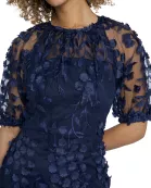 FLORAL ILLUSION PUFF SLEEVE MIDI DRESS W/ KEYHOLE