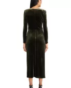 V NECK MIDI DRESS W/ DRAPED KNOT AT WAIST AND SLIT