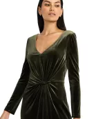 V NECK MIDI DRESS W/ DRAPED KNOT AT WAIST AND SLIT
