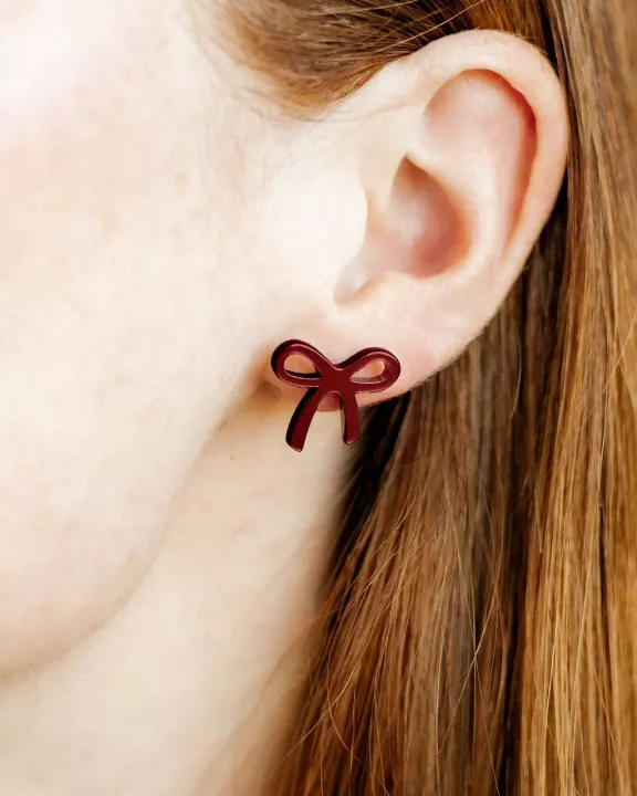 Kylie Bow Earrings - Maroon