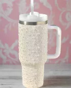 40 oz White Pearl Studded Tumbler