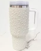 40 oz White Pearl Studded Tumbler
