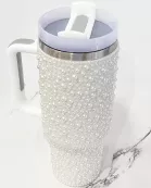 40 oz White Pearl Studded Tumbler