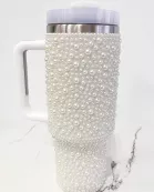 40 oz White Pearl Studded Tumbler