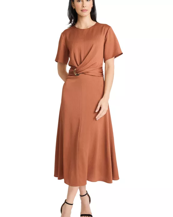 GOLD WAIST DETAIL MIDI DRESS