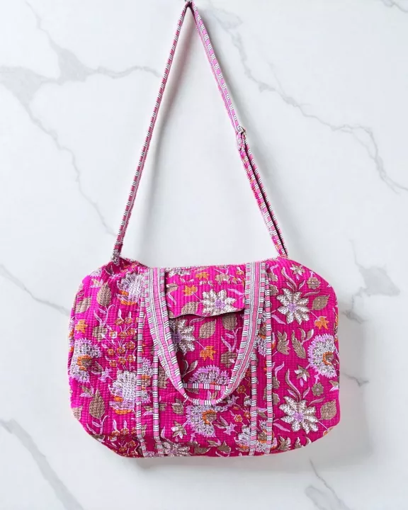 Block Print Quilted Duffel Bag
