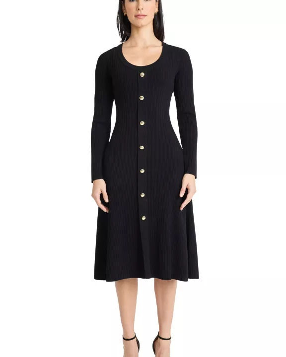 LONG SLEEVE BUTTON DETAIL MIDI DRESS