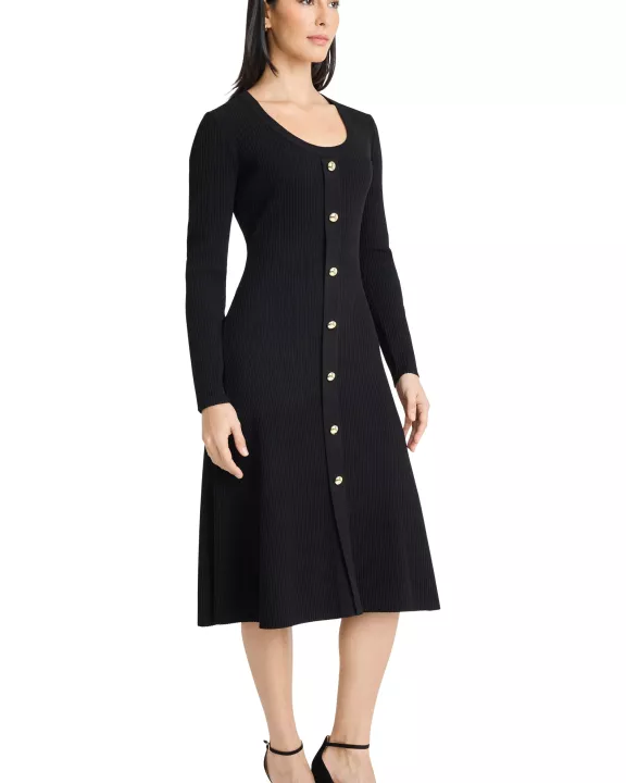 LONG SLEEVE BUTTON DETAIL MIDI DRESS