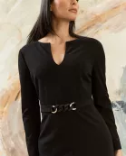 LONG SLEEVE BUTTON DETAIL MIDI DRESS