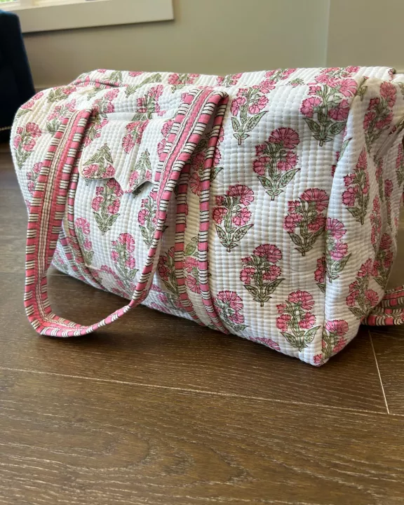 Petal Pink Block Print Quilted Bag Collection