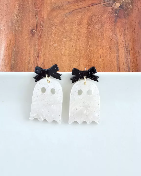 Bow Ghost Earrings - White Shimmer
