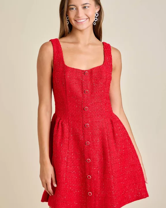 FIT AND FLARE SLEEVELESS TWEED MINI DRESS