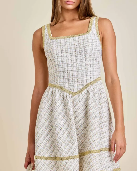 BASQUE WAIST CIRCLE SKIRT TWEED MINIDRESS