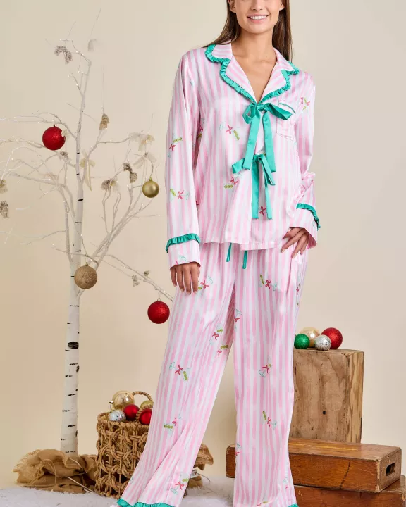 Stripe And All Over Martini Print Pajama Set