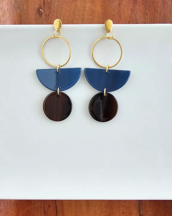 Wren Earrings - Navy & Mahogany